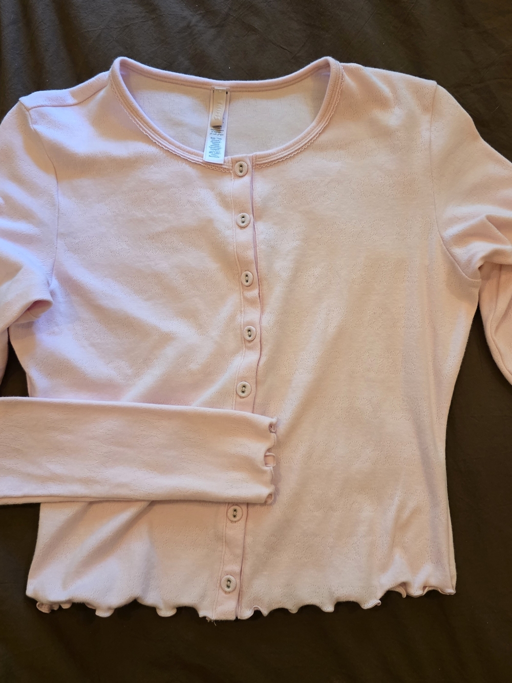 SKIMS Light Pink Button-Front Long Sleeve Top